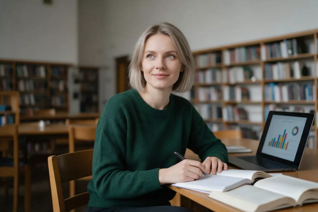 prawniczka uczy się w czytelni