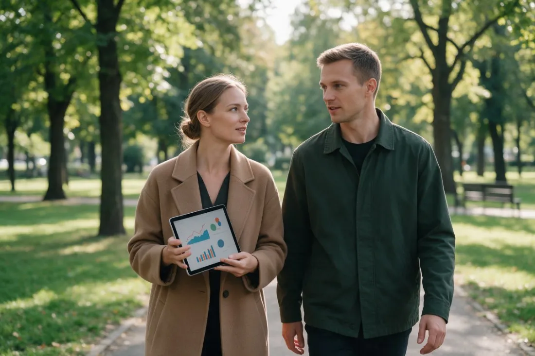 specjalisci-finansow-rozmawiaja-w-parku-z-tabletem