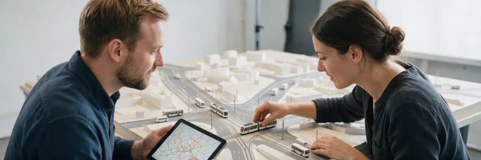 planners-studying-a-model-of-a-tram-junction-test