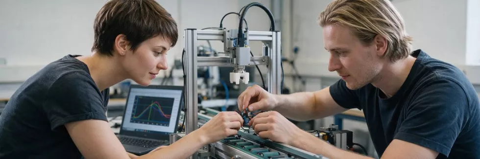 engineers-tuning-an-automated-conveyor-test-rig-test