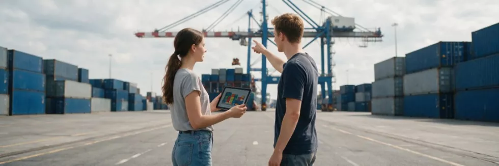 students-discussing-cargo-plans-at-a-container-terminal