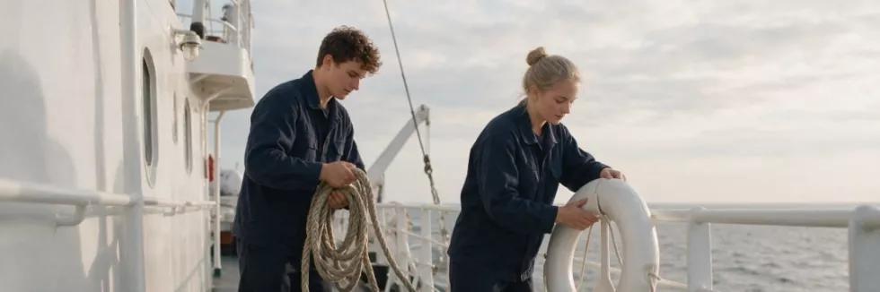 maritime-students-handling-mooring-rope-on-ship-deck