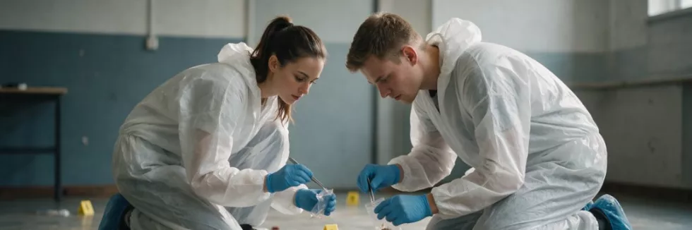 students-collecting-evidence-at-a-mock-crime-scene