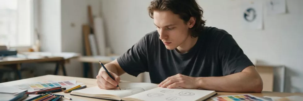 student-sketching-logo-shapes-in-a-sketchbook