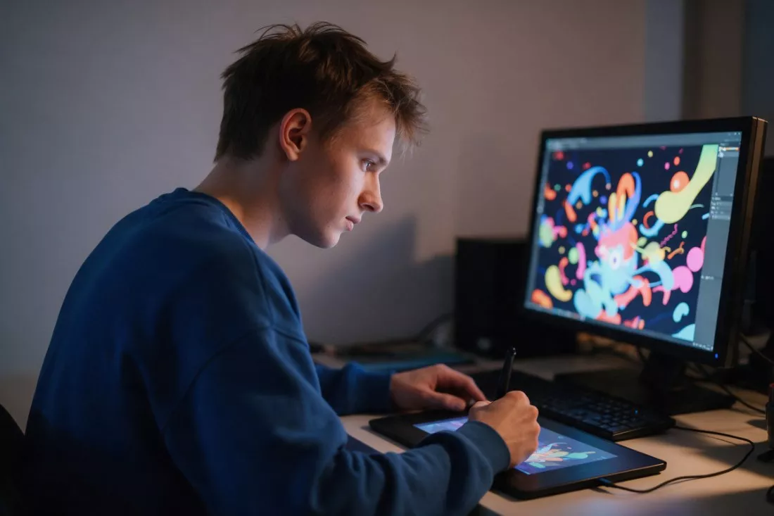 student-animuje-grafike-na-tablecie-graficznym