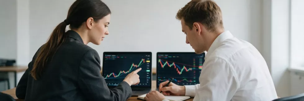 finance-graduates-comparing-currency-charts-on-laptops