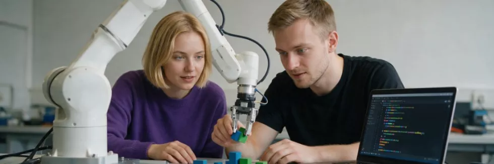 students-programming-a-robot-arm-to-pick-up-blocks